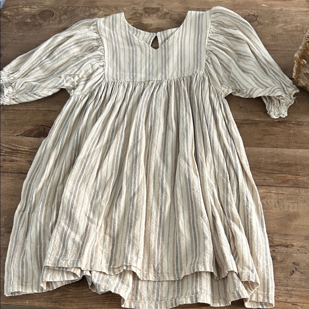 Rylee + Cru Cream and Tan Striped Casual Dress